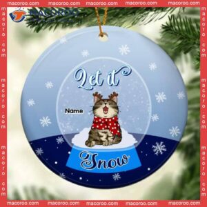 Let It Snow Circle Ceramic Ornament, Glass Crystal Ball Blue Pastel, Personalized Cat Lovers Decorative Christmas Ornament