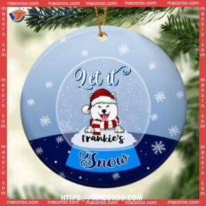 Let It Snow Circle Ceramic Ornament, Glass Crystal Ball Blue Pastel, Personalized Dog Lovers Decorative Christmas Ornament, Custom Dog Ornaments