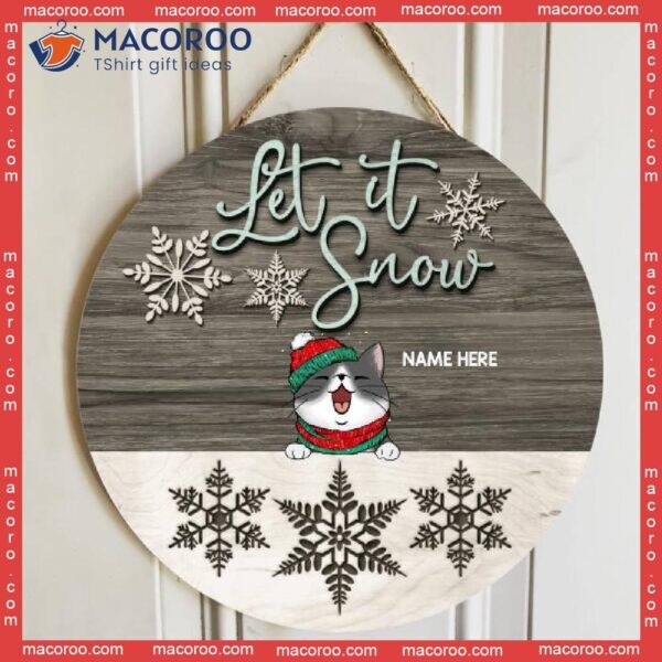 Let It Snow, Grey And White Wooden, Personalized Cat Christmas Wooden Signs