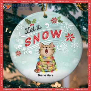 Let It Snow, Personalized Cat Christmas Ornament, Pastel Blue