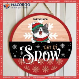 Let It Snow, Red & Black, Wooden, Personalized Cat Christmas Wooden Signs