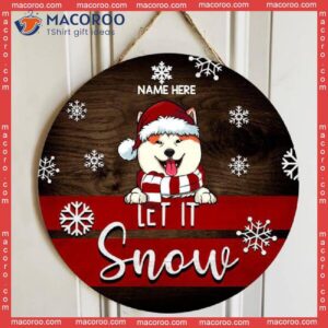 Let It Snow, Red & White Background, Personalized Dog Christmas Wooden Signs