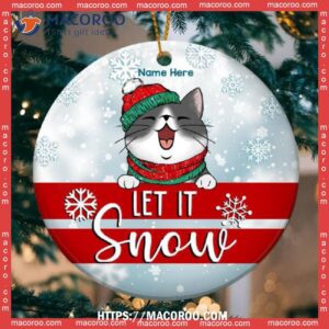 Let It Snow Snowflake Background Circle Ceramic Ornament, Cat Ornaments For Christmas Tree