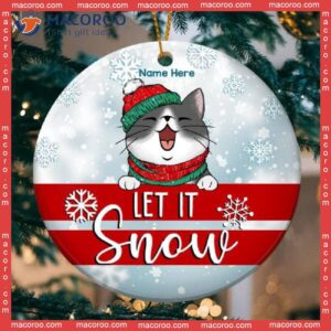 Let It Snow Snowflake Background Circle Ceramic Ornament, Personalized Cat Lovers Decorative Christmas Ornament