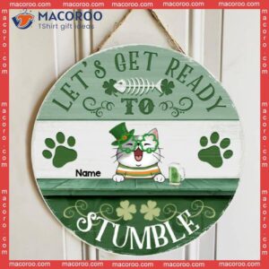Let’s Get Ready To Stumble, Four-leaf Clover Door Hanger, Personalized Cat Breeds Wooden Signs, Lovers Gifts