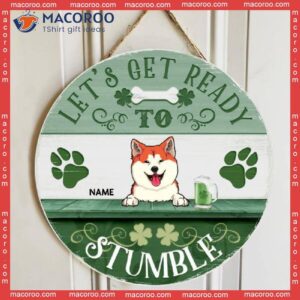 Let’s Get Ready To Stumble, Four-leaf Clover Door Hanger, Personalized Dog Breeds Wooden Signs, Lovers Gifts