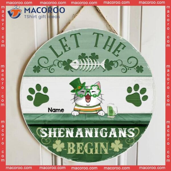 Let The Shenanigans Begin, Four-leaf Clover Door Hanger, Personalized Cat Breeds Wooden Signs, Lovers Gifts