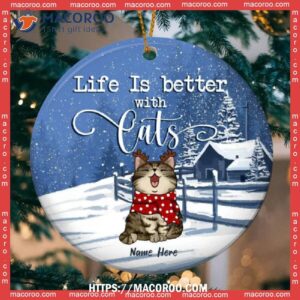 Life Is Better With Cats Starry Blue Sky Circle Ceramic Ornament, Cat Ornaments For Christmas Tree