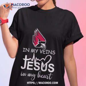 louisville cardinals logo 2023 in my veins jesus in my hearshirt tshirt 1