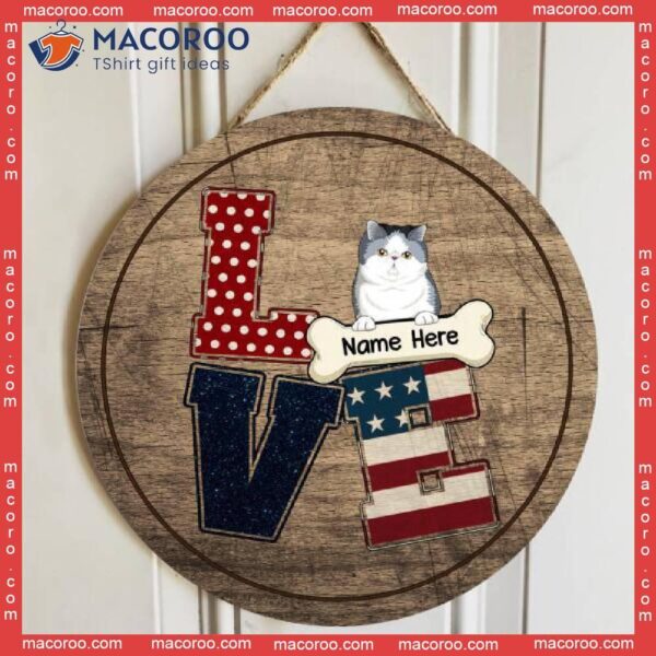 Love, American Art Print, Personalized Cat Wooden Signs