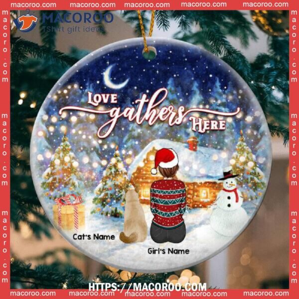 Love Gathers Here Sparke Light Night Circle Ceramic Ornament, Kitty Ornaments