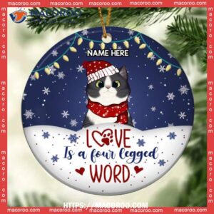 Love Is A Four Legged Word White & Navy Circle Ceramic Ornament, Kitten Ornaments