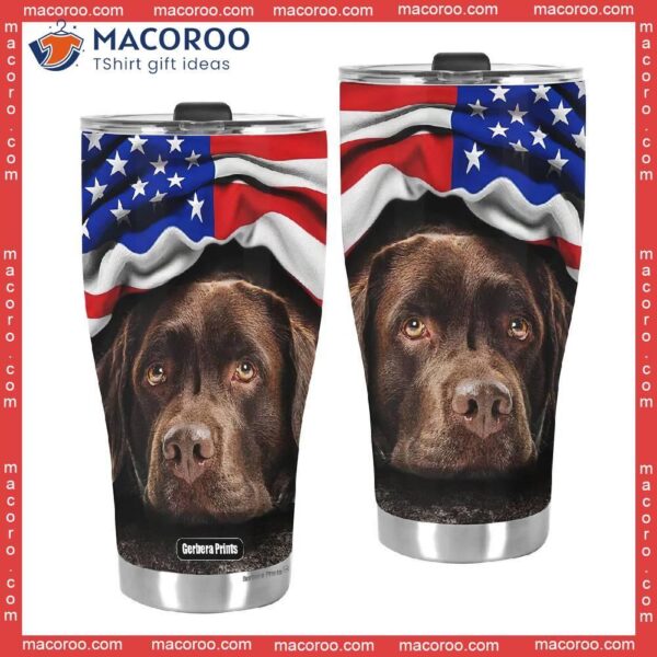 Lovely Chocolate Labrador Retriever American Flag Stainless Steel Tumbler