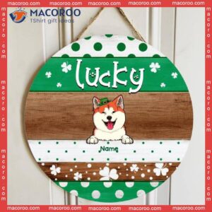 Lucky, Polka Dot & Shamrock, Personalized Dog Cat Wooden Signs, St. Patrick Day Front Door Decor, Pet Lovers Gifts