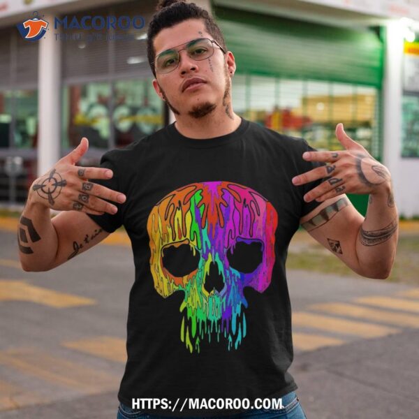 Melting Skull Graphic Colored Art Rainbow Skeleton Horror Shirt, Skeleton Masks