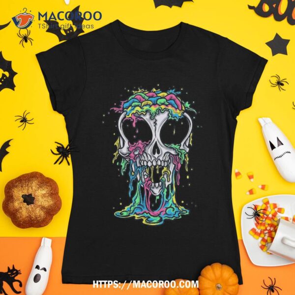 Melting Skull Halloween Colorful Paint Drip Graphic Shirt, Sugar Skull Pumpkin