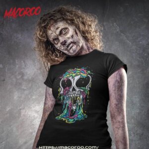 Melting Skull Halloween Colorful Paint Drip Graphic Shirt, Sugar Skull Pumpkin