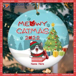 Meowy Catmas 2022, Personalized Cat Christmas Ornament, Cats In The Gift Box