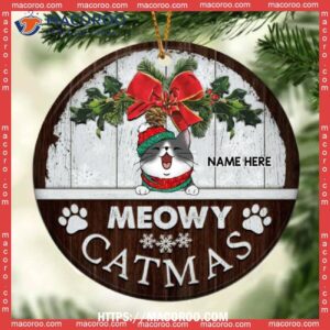 Meowy Catmas, Floral Circle Ceramic Ornament, Personalized Cat Breeds Xmas Gifts For Lovers, Bengals Christmas Ornaments