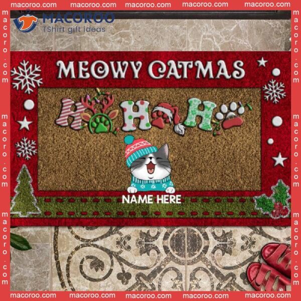 Meowy Catmas Ho Front Door Mat,christmas Personalized Doormat, Gifts For Cat Lovers