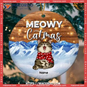 Meowy Catmas, Ice Mountain Circle Ceramic Ornament, Cat Christmas Ornaments Personalized