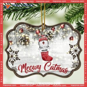 Meowy Catmas Old White Wooden Ornate Shaped Metal Ornament, Cat Christmas Ornaments Personalized