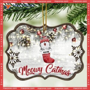 Meowy Catmas Old White Wooden Ornate Shaped Ornament, Personalized Cat Lovers Decorative Christmas Ornament