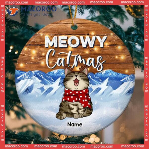 Meowy Catmas, Personalized Cat Breeds Ornament, Ice Mountain Circle Ceramic Christmas Gifts For Lovers