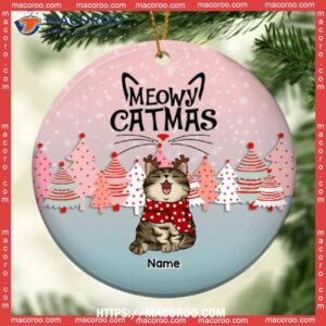 Meowy Catmas, Pine Forest Bauble, Circle Ceramic Ornament, Cat Lawn Ornaments