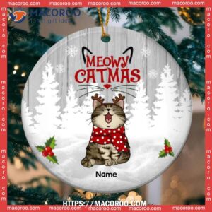 White Christmas Tree Circle Ceramic Ornament, Cat Ornaments For Christmas Tree