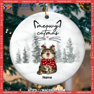 Meowy Catmas, Winter Circle Ceramic Ornament, Personalized Cat Breeds Xmas Gifts For Lovers, Cat Lawn Ornaments