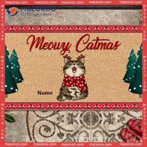 Meowy Catmas Xmas Pattern Front Door Mat,christmas Personalized Doormat, Gifts For Cat Lovers