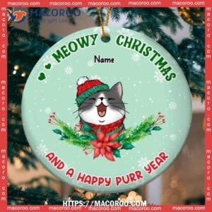 Meowy Christmas And Happy Purr Year, Personalized Cat Lovers Decorative Ornament, Hallmark Cat Ornaments
