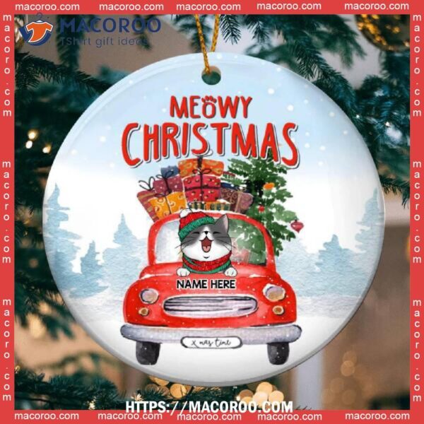 Meowy Christmas, Christmas Truck Bauble, Personalized Cat Breeds Ornament, Cat Tree Ornaments