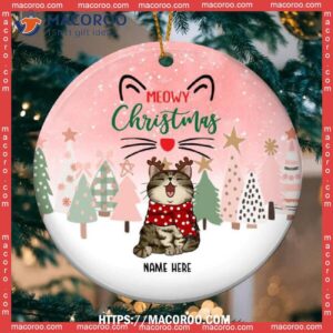 Meowy Christmas Circle Ceramic Ornament, Personalized Cat Ornaments