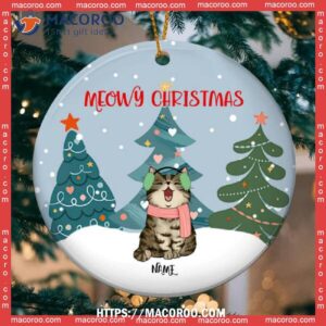 Meowy Christmas Circle Ceramic Ornament, Cute Pine Trees With Cats, Bengals Christmas Ornaments