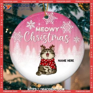 Meowy Christmas Faded Pink Wooden Circle Ceramic Ornament, Bengals Christmas Ornaments