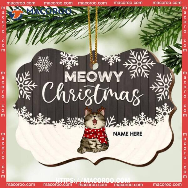 Meowy Christmas Red Or Brown Ornate Shaped Metal Ornament, Cat Christmas Ornaments Personalized