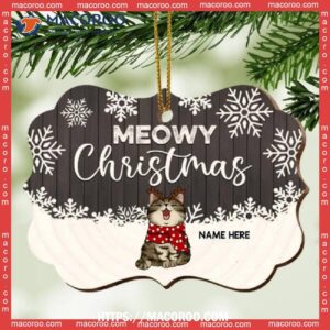 Meowy Christmas Red Or Brown V2 Ornate Shaped Metal Ornament, Cat Tree Ornaments