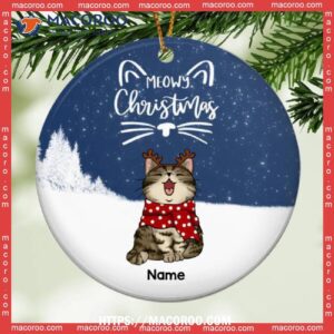 Meowy Christmas, Snowflake & Winter Forest Circle Ceramic Ornament, Cat Lawn Ornaments