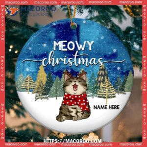 Meowy Christmas Stars Sky Night Circle Ceramic Ornament, Cat Christmas Tree Ornaments