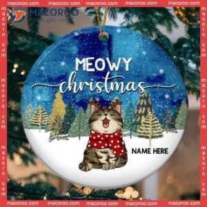 Meowy Christmas Stars Sky Night Circle Ceramic Ornament, Personalized Cat Lovers Decorative Ornament