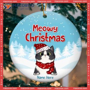 Meowy Christmas, White Snow Blue Sky, Personalized Cat Christmas Ornament