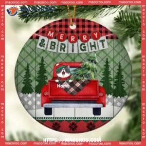 Merry And Bright Red & Green Plaid Circle Ceramic Ornament, Kitty Ornaments