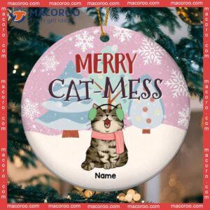 Merry Cats-mess, Christmas Gifts For Cat Lovers, Winter Bauble, Personalized Breeds Circle Ceramic Ornament
