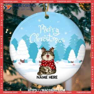 Merry Christmas, Cat & Pine Tree Circle Ceramic Ornament, Christmas Gift For Lover, Bengals Christmas Ornaments