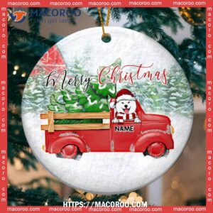 Merry Christmas Circle Ceramic Ornament, Dog With Red Truck And Pine Tree, Personalized Lovers Decorative Ornament, Corgi Ornament