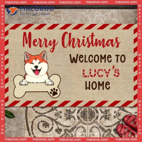 Merry Christmas Dog & Bone Front Door Mat, Gifts For Lovers,christmas Welcome To My Home Personalized Doormat