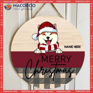 Merry Christmas, Pale, Red & Plaid, Personalized Dog Christmas Wooden Signs