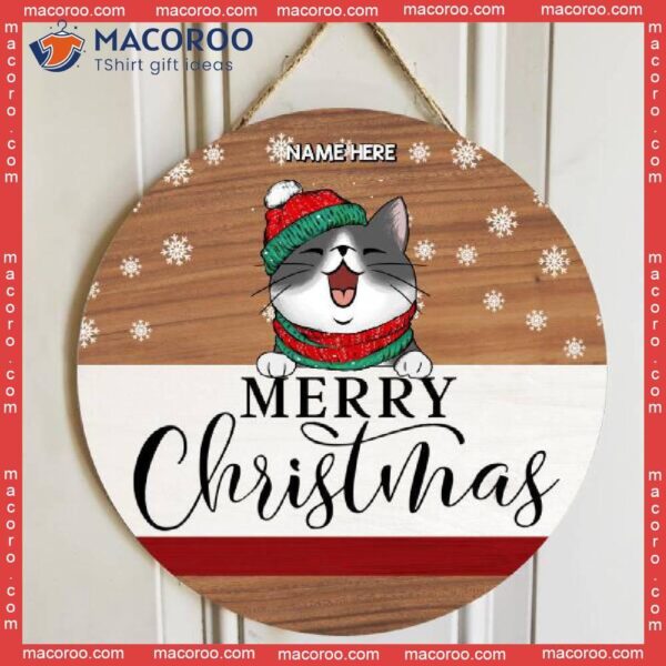 Merry Christmas, Pale Wooden, Personalized Cat Christmas Wooden Signs